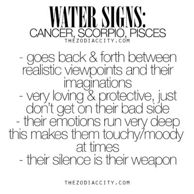 REBLOG – Zodiac Water Signs: Cancer, Scorpio & Pisces. For much more on the…