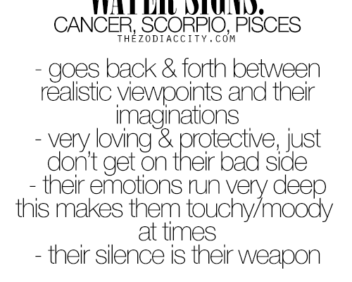 REBLOG – Zodiac Water Signs: Cancer, Scorpio & Pisces. For much more on the…