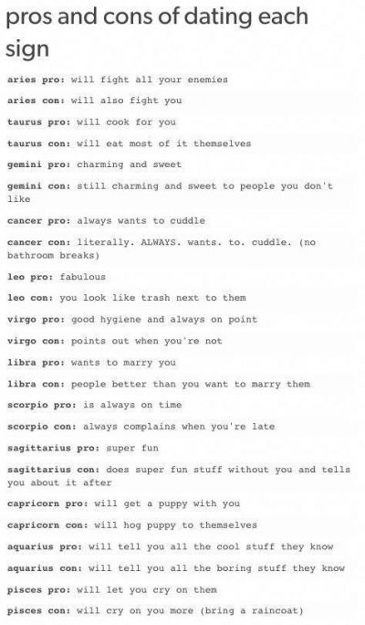 Pros and cons of dating each sign