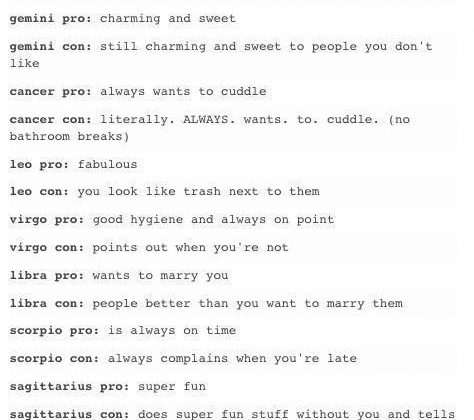 Pros and cons of dating each sign