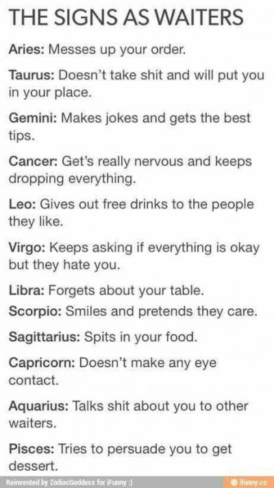 Zodiac as a waiter