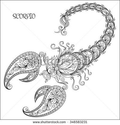 Pattern for coloring book. Hand drawn line flowers art of zodiac Scorpio. Horoscope symbol…