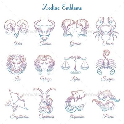 Colorful Zodiac emblems collection isolated on white backdrop. Vector illustration