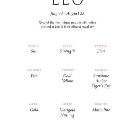 Leo Zodiac Sign Correspondences – Leo Personality, Leo Symbol, Leo Mythology and Leo Meaning…