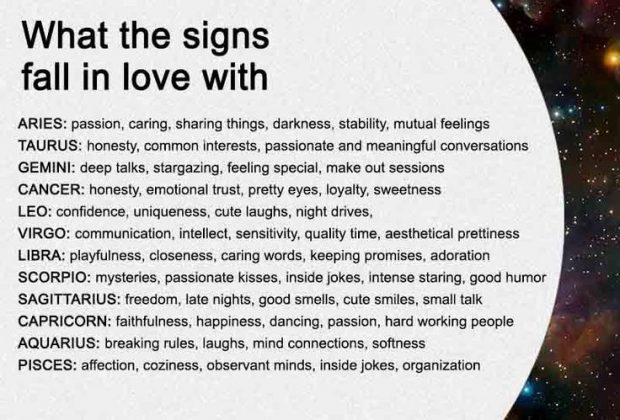 What the signs fall in love with