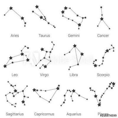 12 zodiac signs constellations isolated vector set. Aries Taurus Gemini Cancer Leo Virgo Libr…