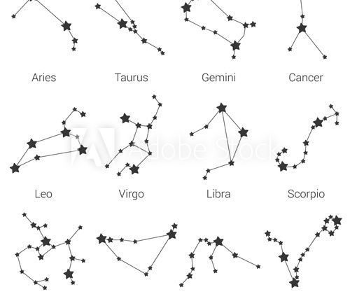 12 zodiac signs constellations isolated vector set. Aries Taurus Gemini Cancer Leo Virgo Libr…