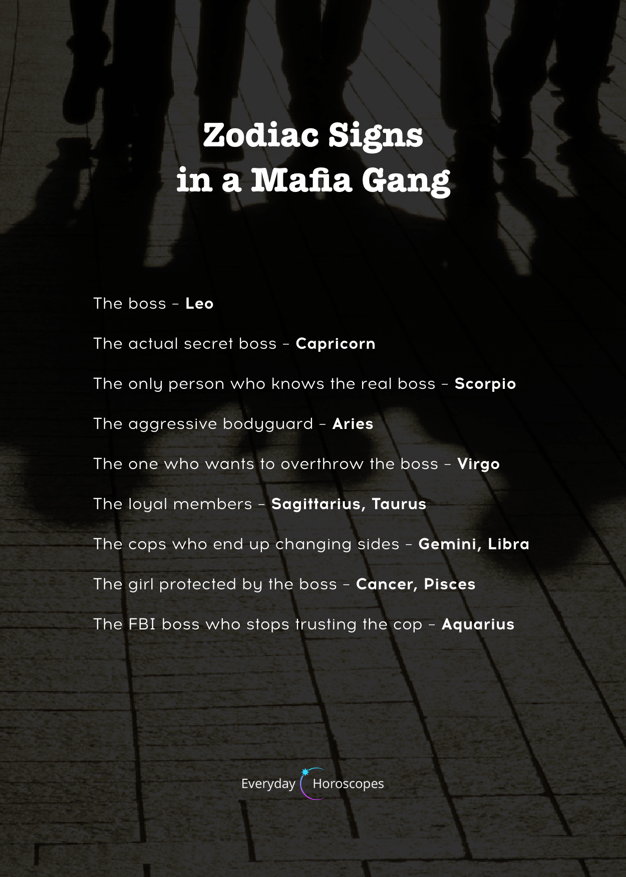 Find out who you’d be in a mafia gang. #dailyhoroscope #todayhoroscope #horoscope #zodiacsigns #