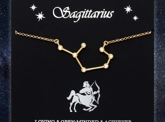 Gold Sagittarius Constellation Necklace With Foiled Gift Card, Zodiac Star Sign Necklace – Gold…