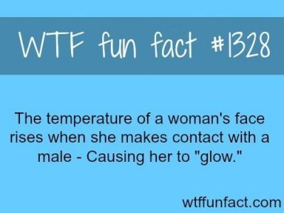 #1328 – The temperature of a woman’s face rises when she makes contact with…