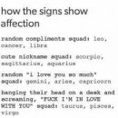 Zodiac Signs – How the signs show affection – Wattpad