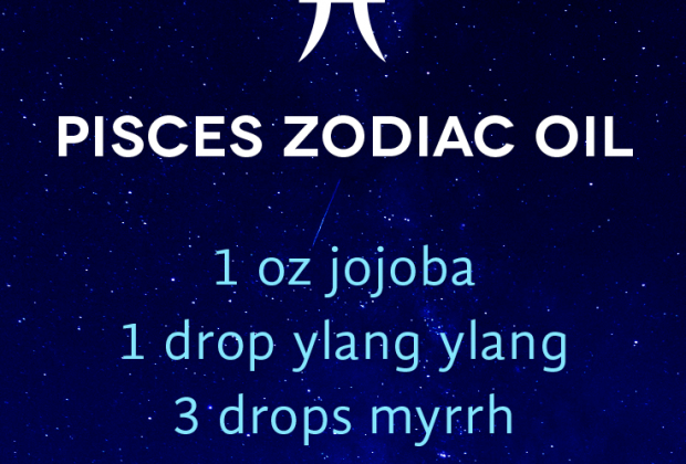 Pisces zodiac oil: 1 oz jojoba, 1 drop ylang ylang, 3 drops myrrh, 2…