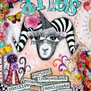 Aries art, Aries zodiac sign, horoscope art, mixed media collage art, pink and turquoise