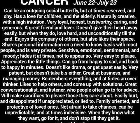 Cancers | Except that I’d change “hides” it to “makes the best of it…