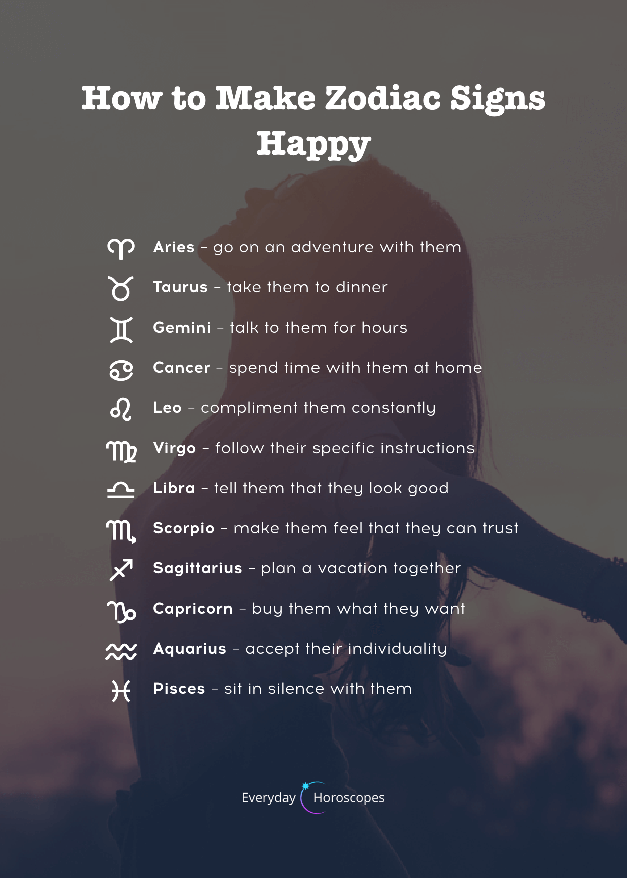 Here is how to make zodiac signs happy. What makes YOU happy? #dailyhoroscope #todayhoroscope…