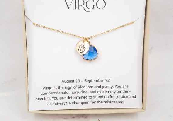 Virgo Zodiac Gold Necklace, Virgo September Necklace, September Birthday Jewelry, September Birthsto