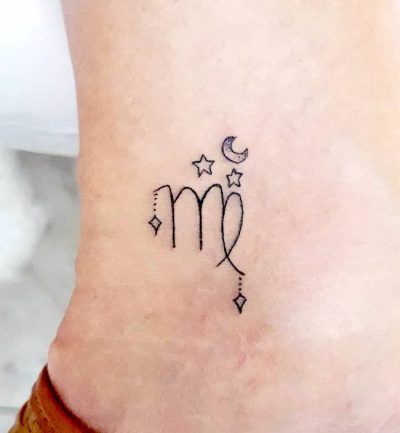 A starry Virgo symbol tattoo for women by @moth_tattoo – Unique Virgo tattoos from…
