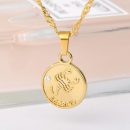 12 Zodiac Constellation Carve Coin Pendant Necklace – Scorpio Gold