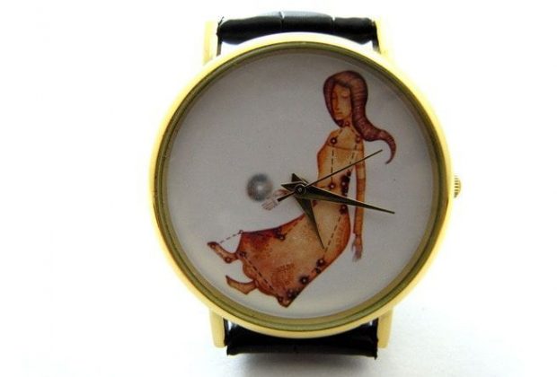 Zodiac Signs Virgo Leather Wrist Watch, Unique Handmade Wrist Watch P301