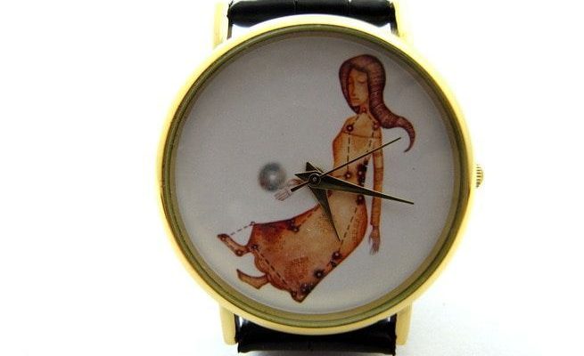 Zodiac Signs Virgo Leather Wrist Watch, Unique Handmade Wrist Watch P301