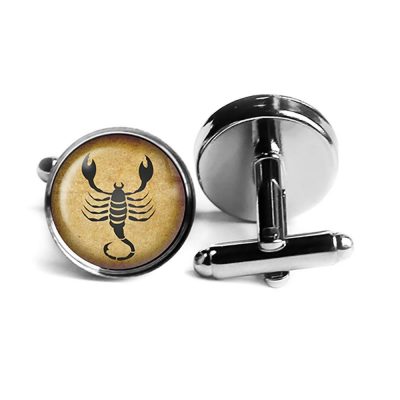 Zodiac Symbol Astrology Scorpio Rhodium Silver Cufflinks