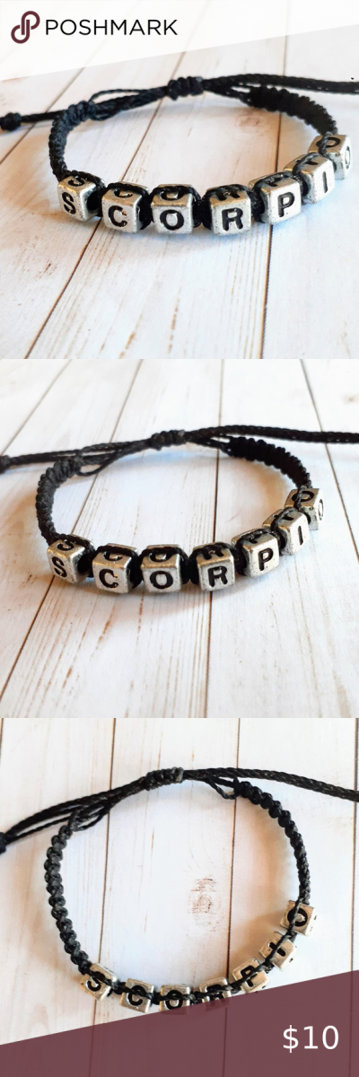 2/$15 Scorpio Bracelet Handmade Scorpio bracelet made with black waxed cording and silver letter…