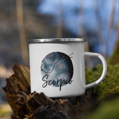 Scorpio Zodiac Astrology Camper Mug – Moon and Constellation #white #blue #zodiac #yes