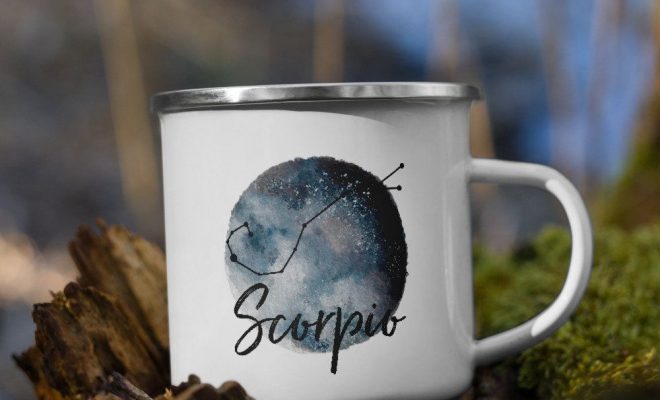 Scorpio Zodiac Astrology Camper Mug – Moon and Constellation #white #blue #zodiac #yes