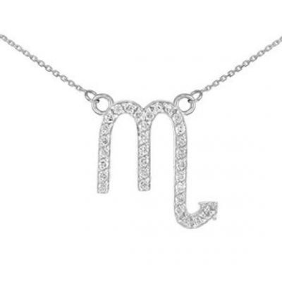 14k White Gold Scorpio Zodiac Sign Diamond Necklace