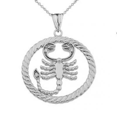 Diamond Scorpio Zodiac In Rope Pendant Necklace In Sterling Silver