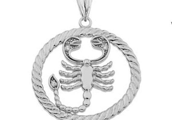 Diamond Scorpio Zodiac In Rope Pendant Necklace In Sterling Silver