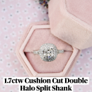 1.7ctw Cushion Cut Double Halo Split Shank Engagement Ring with Lab Diamonds