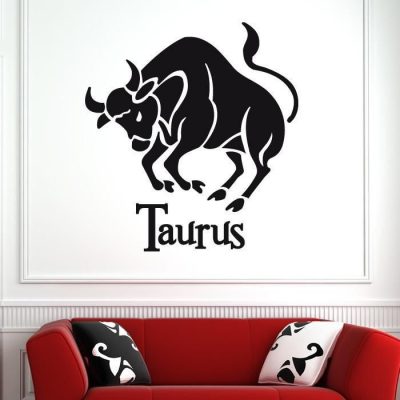 Taurus Zodiac Star Sign Horoscope Wall Art Sticker – Small – 45cm (W) x 49cm (H) / Turquoise