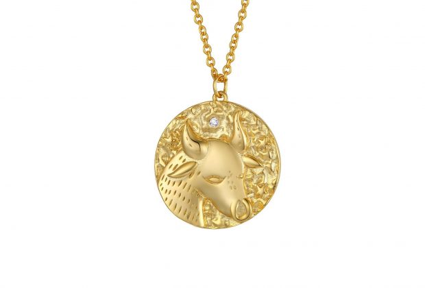 Taurus Zodiac Double Sided Coin Pendant Gold and Crystal Necklace – Taurus