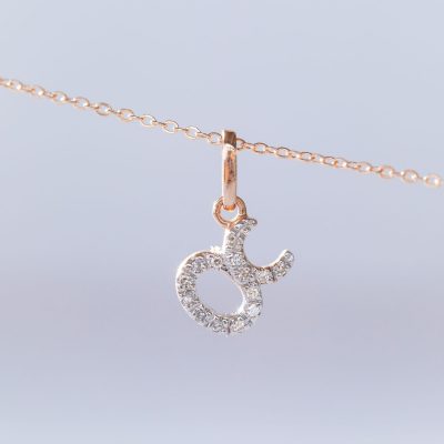 14K Diamond Taurus Zodiac Charm Necklace – 14K Gold / 14k Yellow Gold