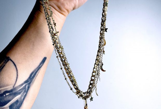 ‘B**** Don’t Kill My Vibe’ Smoky Quartz Moon & Stars Gold Plated Stainless Steel Layer Necklace