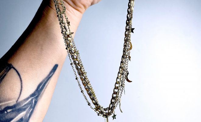 ‘B**** Don’t Kill My Vibe’ Smoky Quartz Moon & Stars Gold Plated Stainless Steel Layer Necklace