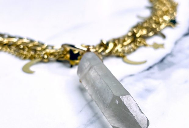 ‘B**** Don’t Kill My Vibe’ Smoky Quartz Moon & Stars Gold Plated Stainless Steel Layer Necklace