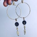 ‘B**** Don’t Kill My Vibe’ Smoky Quartz Gold Plated Stainless Steel Hoops with Feather Charms