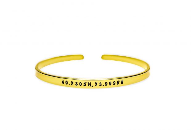 Custom Coordinates Cuff Bracelet – Stainless Steel / Outside Only