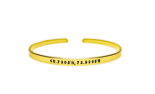 Custom Coordinates Cuff Bracelet – Stainless Steel / Outside Only