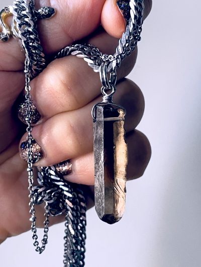 ‘B**** Don’t Kill My Vibe’ Smoky Quartz Stainless Steel Layer Necklace