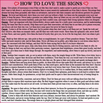 A guide to how to treat the zodiac signs in love – very curious…