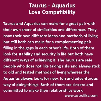 Taurus and Aquarius Love Compatibility